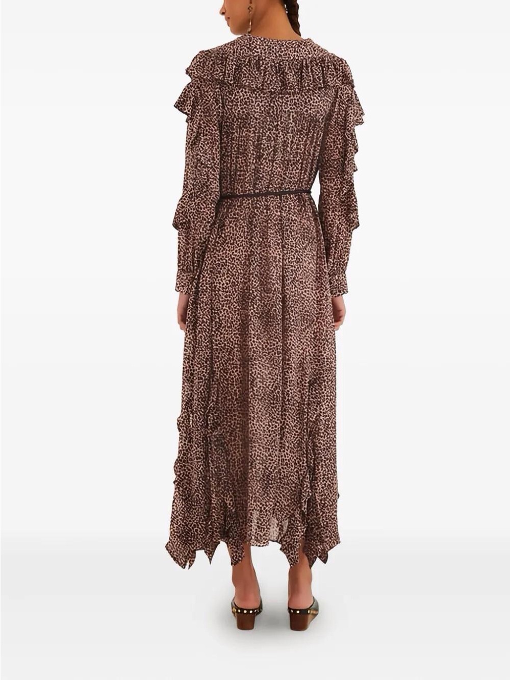 FARM RIO /Baby Leopard Long Ruffle Sleeve Maxi Shirt Dress - Sz. L - Picture 5 of 16